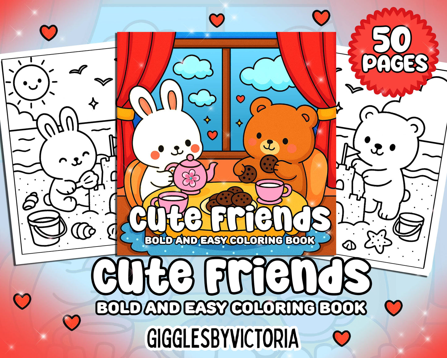 Giggles & Grace Books, LLC - Cute Friends Bold and Easy Coloring Book