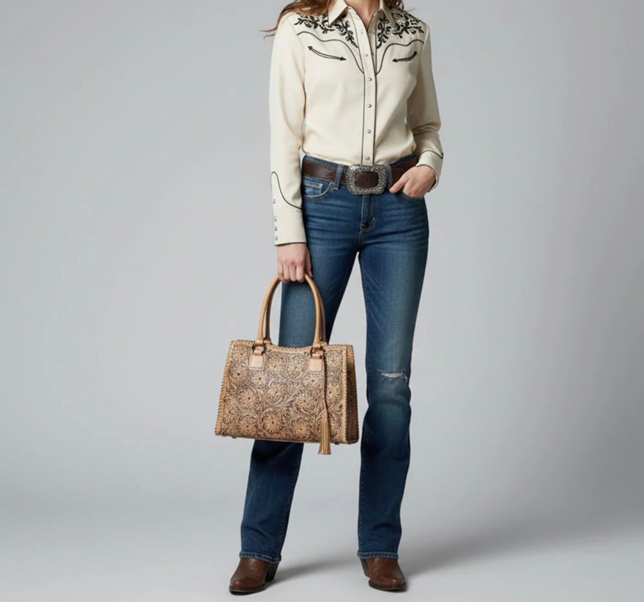 Natural tooled AD bag