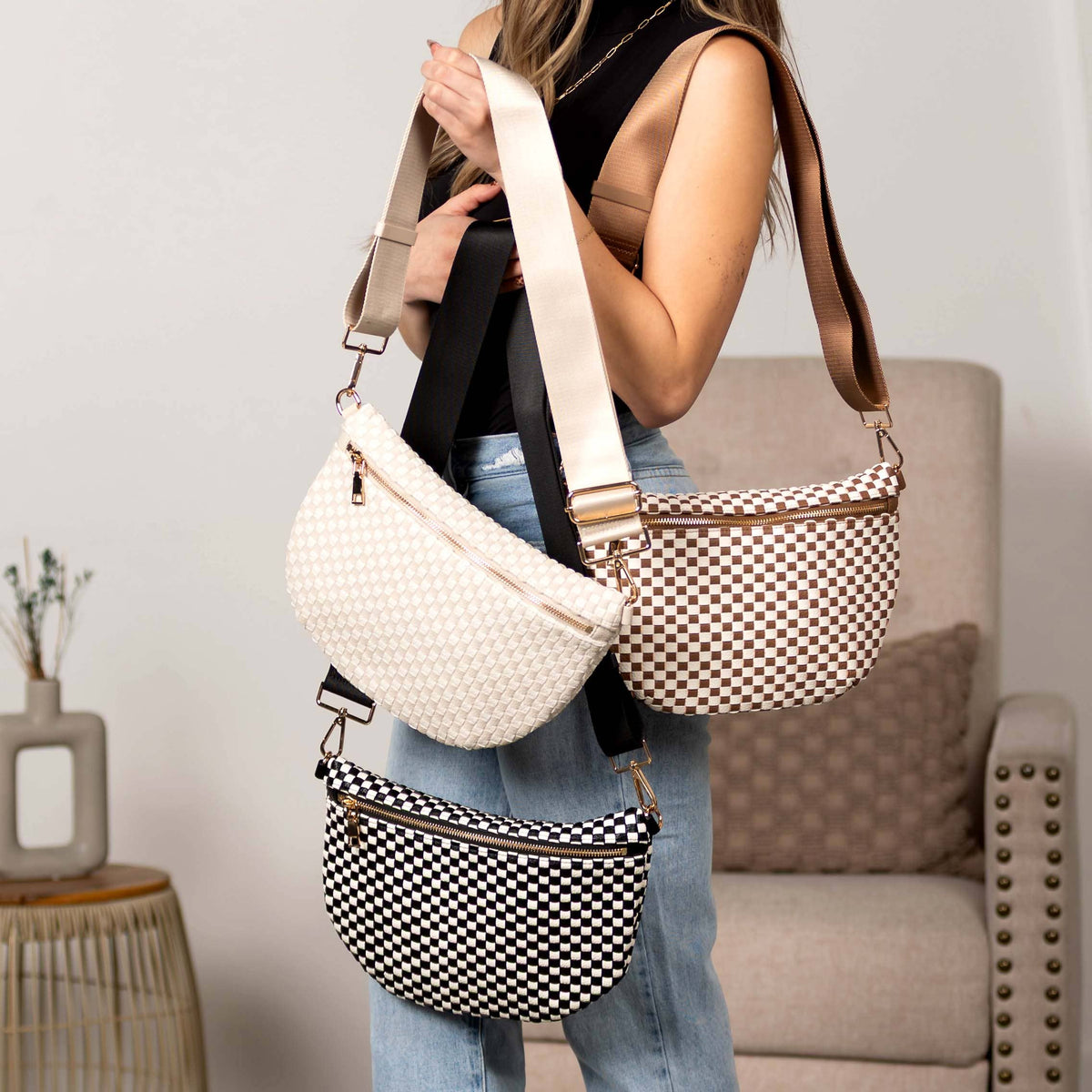 Aili's Corner - Layla Woven Checkered Crossbody Sling Bag