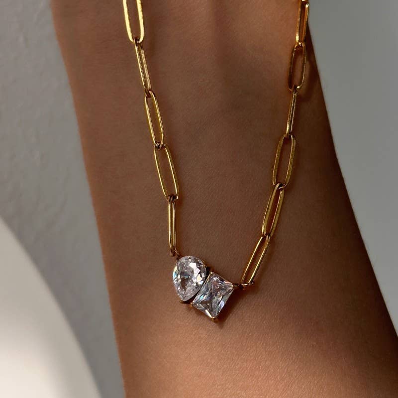 18K STAINLESS STEEL TARNISH FREE RHIN NECKLACE