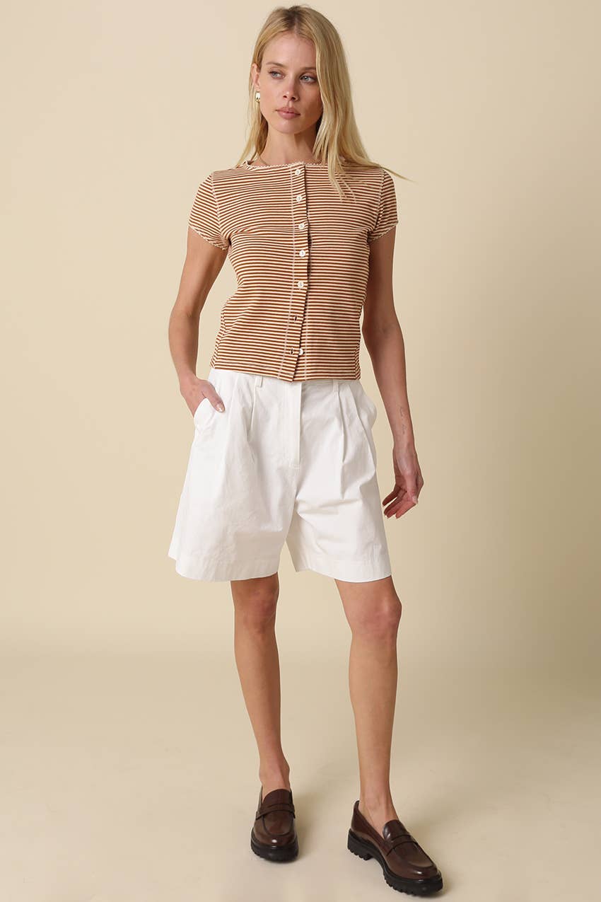 Olivaceous - Tahni Striped Button-Front Top