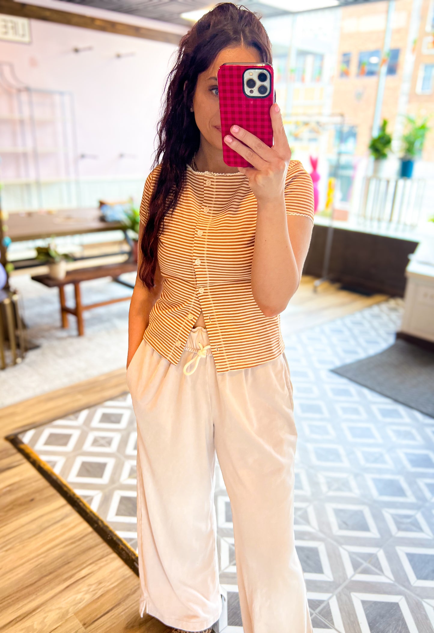 Olivaceous - Tahni Striped Button-Front Top