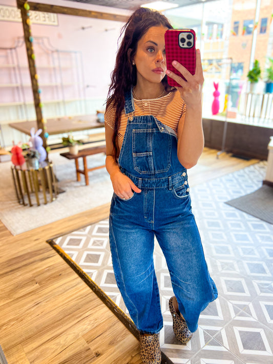 BARREL-LEG DENIM JUMPSUIT