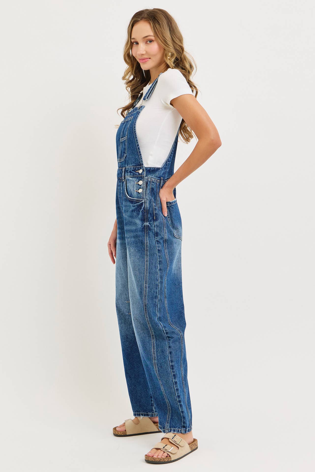 BARREL-LEG DENIM JUMPSUIT