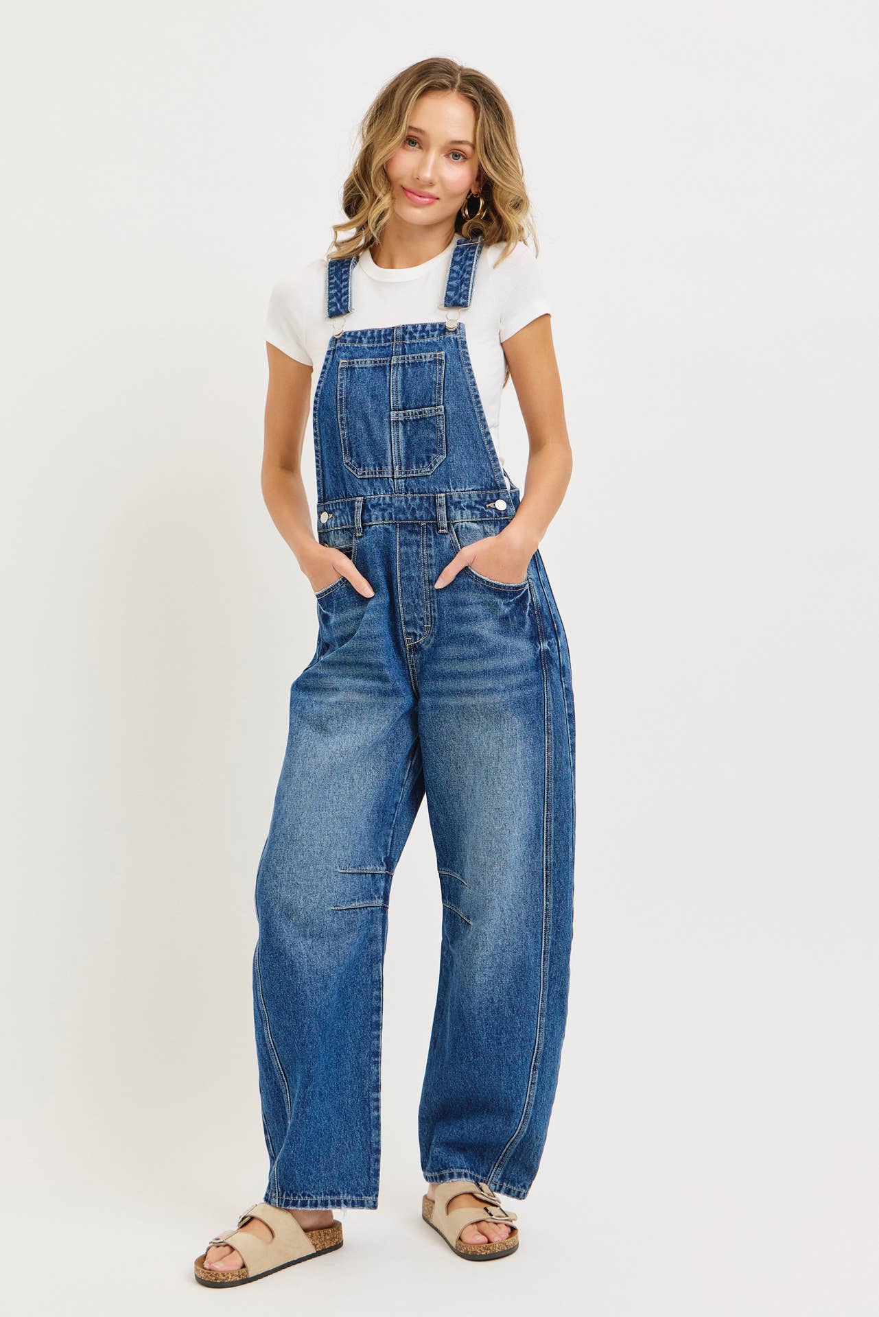 BARREL-LEG DENIM JUMPSUIT