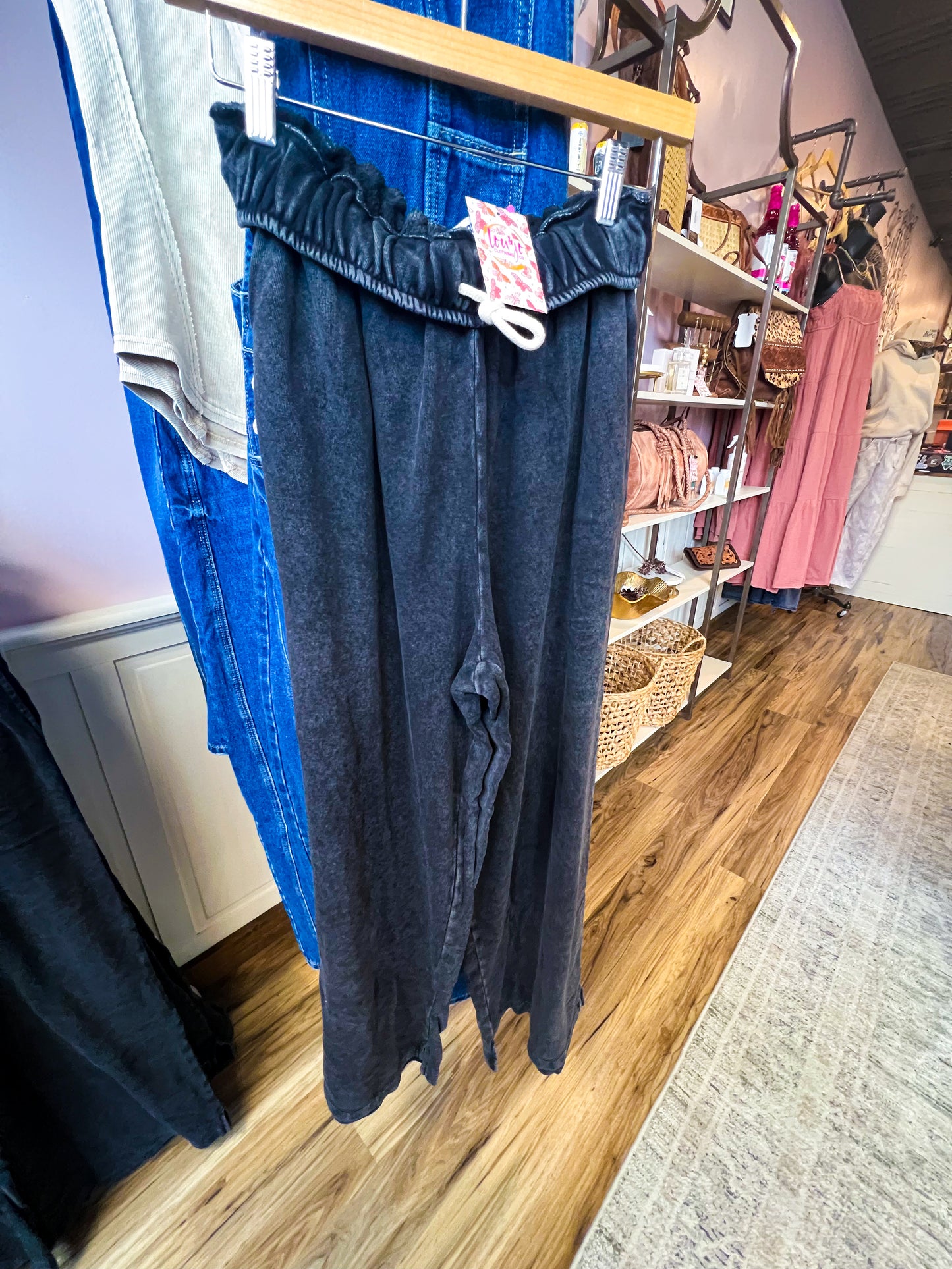 Fold Over Waist Wide Leg Sweatpant