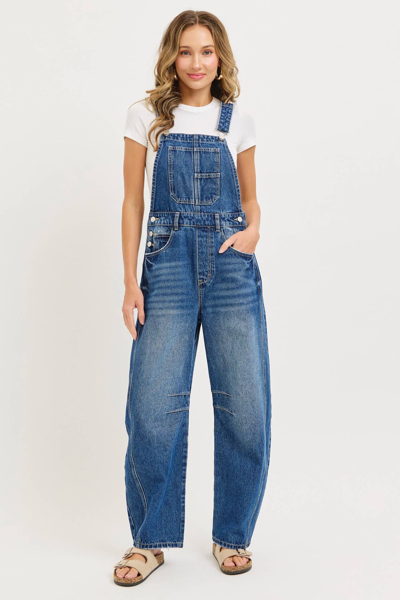 BARREL-LEG DENIM JUMPSUIT