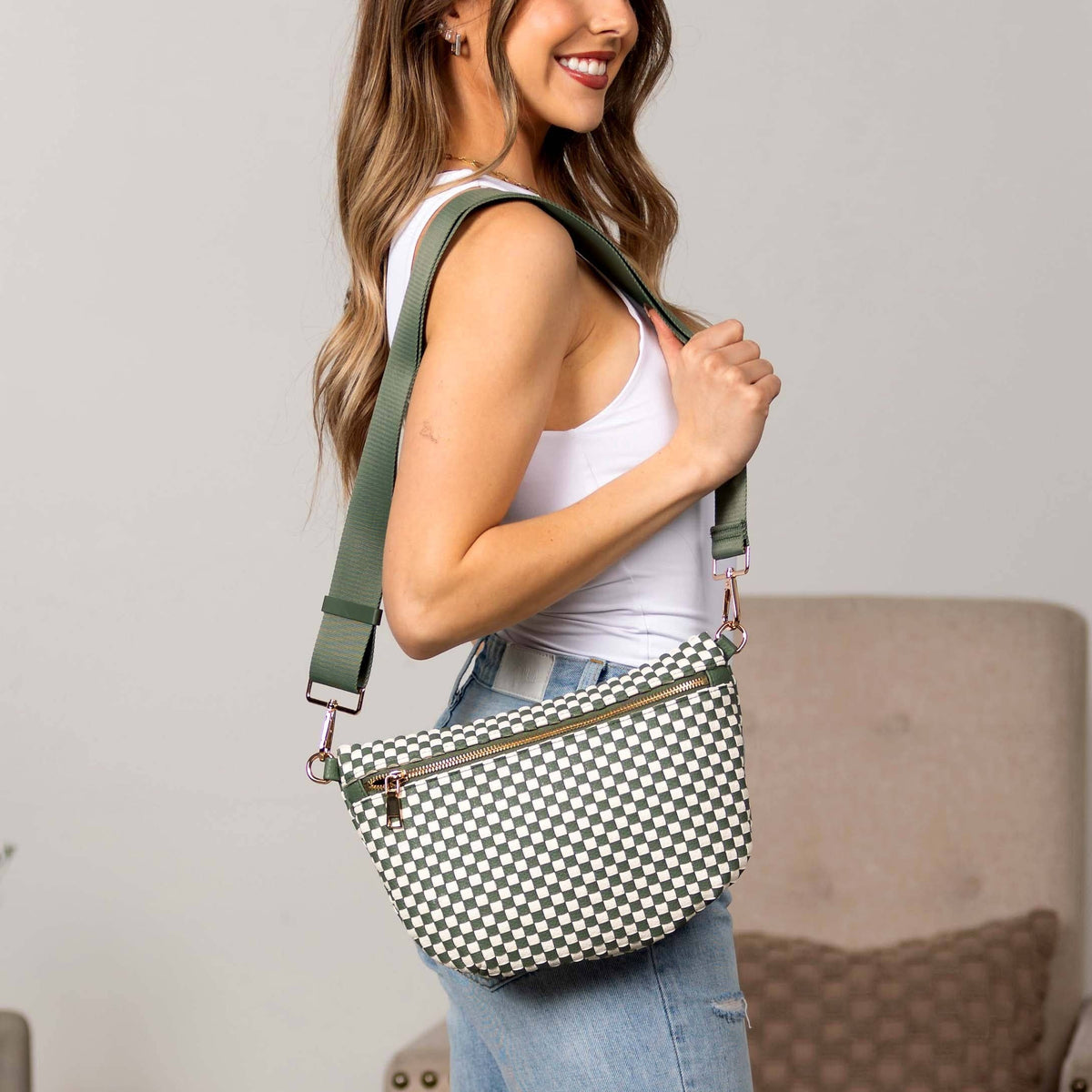 Aili's Corner - Layla Woven Checkered Crossbody Sling Bag