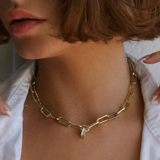 RHINESTONE PENDANT LINK CHAIN NECKLACE