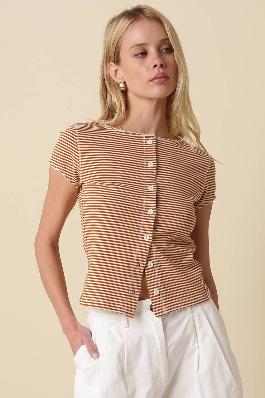 Olivaceous - Tahni Striped Button-Front Top