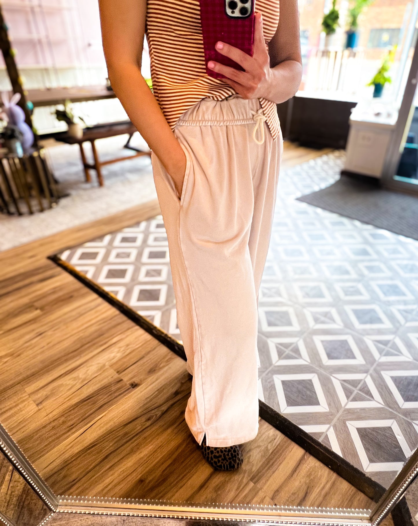 Fold Over Waist Wide Leg Sweatpant