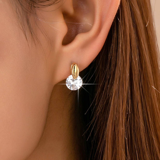 Crystal On Gold Post Stud Earrings