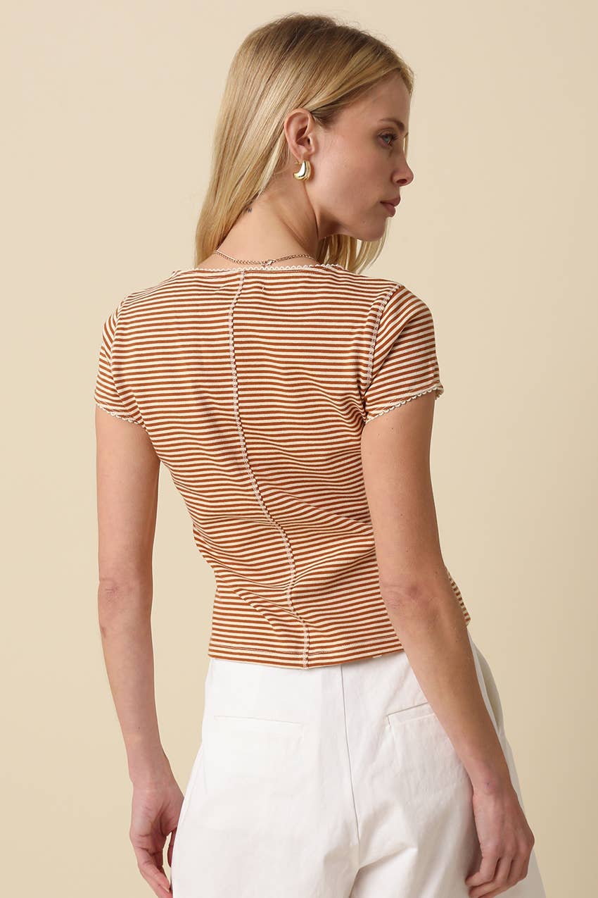 Olivaceous - Tahni Striped Button-Front Top
