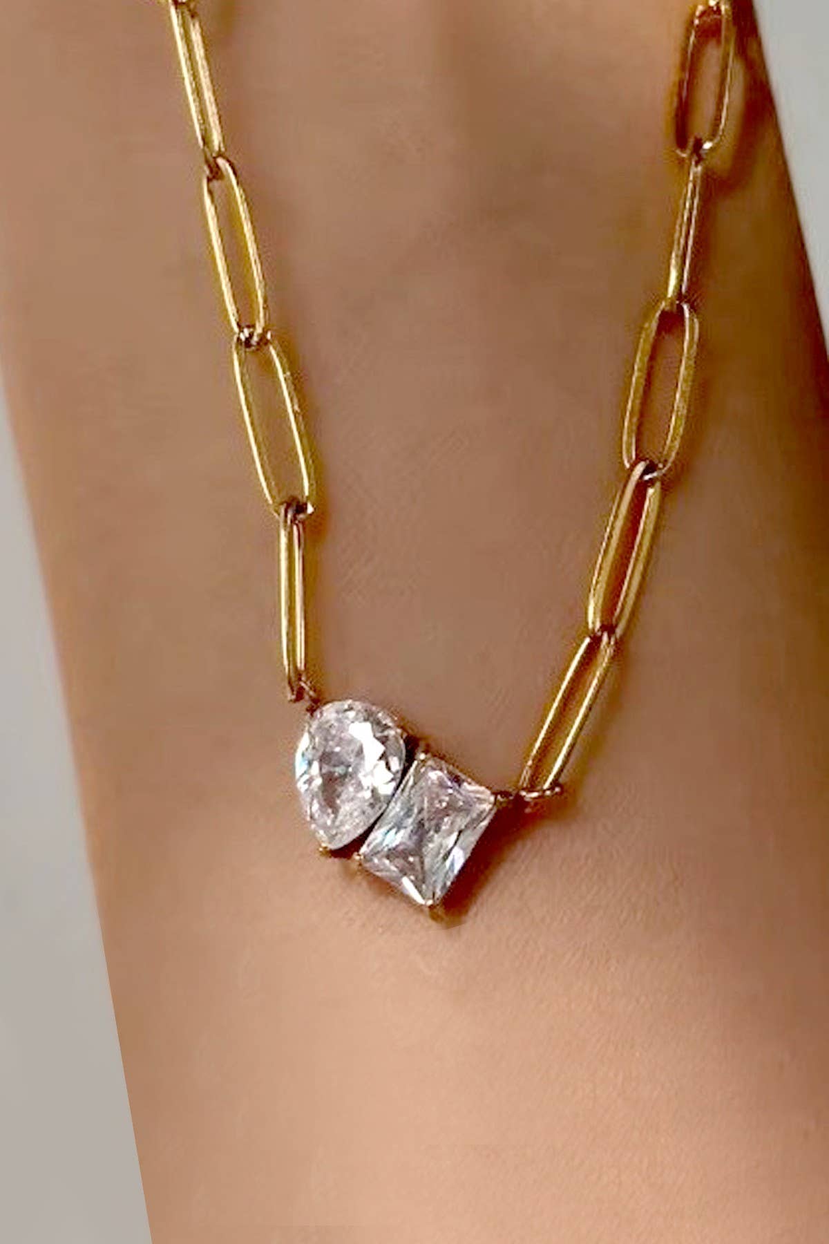 18K STAINLESS STEEL TARNISH FREE RHIN NECKLACE